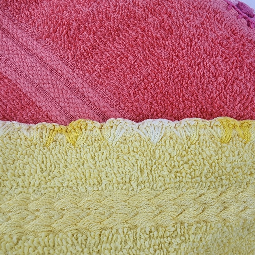 Vtg. Cannon Pink/ Coral Yellow‎ Towels Washcloths Crochet Edge Made USA 3 Extra - Picture 15 of 16